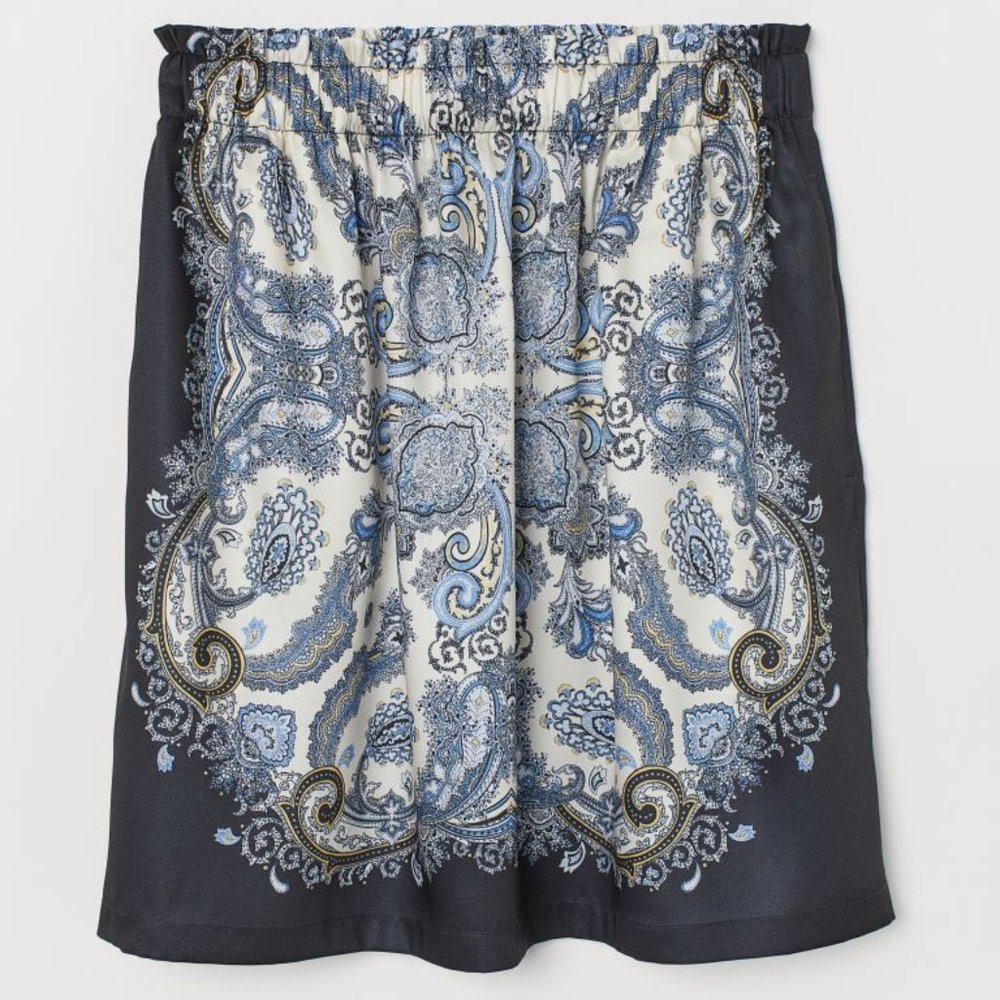 H&M Navy Scarf Paisley Print Skirt